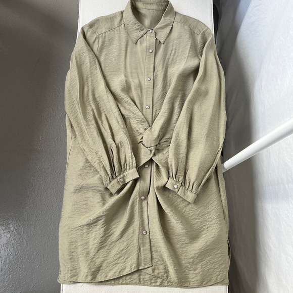 Zara Dresses & Skirts - Zara Khaki Long Sleeve Dress